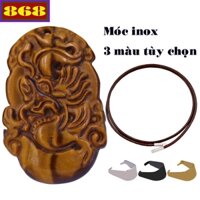 Mặt dây chuyền 12 con giáp tuổi Thìn ( rồng ) đá mắt hổ kèm vòng cổ dây cao su nâu + móc inox