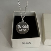 Mặt dây chuyền Bạc khắc tên laser theo yêu cầu cho bé hoặc người lớn thẻ bài tròn lưu giữ thông tin cần thiết chống lạc