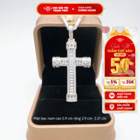 Mặt dây chuyền bạc nam Bảo Tín Thanh Thủy, mặt dây chuyền hình thánh giá đính đá cao 5.9cm rộng 2.9cm 2.37 chỉ bạc ta