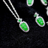 Mặt dây chuyền bạc s925 hình chiếc lá phi thuý type A size 10x22mm