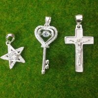 Mặt dây chuyền BẠC THẬT hình sao thánh giá chúa chìa khoá đá nhảy