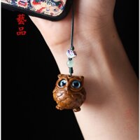 Mặt Dây Chuyền Bằng Gỗ Đàn Hương Xanh Lá Cây Tự Nhiên Hình Chim Cú Dễ Thương Trang Trí Túi Xách/Điện Thoại