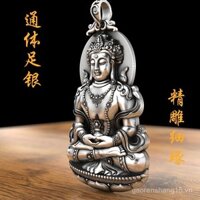 Mặt dây chuyền Bồ Tát Xanh Tara Guanyin, Phật sinh, bùa hộ mệnh nam và nữ, thần hộ mệnh Guanyin, trang trí treo, dây chuyền bạc nguyên chất