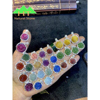 Mặt dây chuyền bông hoa mẫu đơn các loại đá phong thủy đã lên bạc sẵn