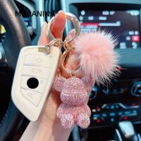Mặt dây chuyền bóng lông chồn MOBANINA, Móc khóa gấu ngồi thời trang thương hiệu hợp thời trang, Quà tặng mặt dây chuyền ba lô kim cương giả tự làm dễ thương