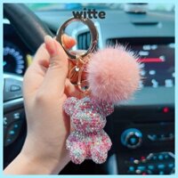 Mặt dây chuyền bóng lông chồn WITTE, Móc khóa gấu ngồi đầy đủ kim cương giả thời trang, Thương hiệu hợp thời trang dễ thương Diy Móc khóa xe Quà tặng