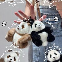 Mặt Dây chuyền Búp bê gấu trúc nhỏ, ba lô búp bê bảy bông hoa, mặt dây chuyền túi, phụ kiện sang trọng, móc khóa xe hơi, quà tặng