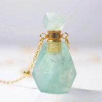 Mặt dây chuyền chai nước hoa rỗng Fluorite màu xanh lá cây Vòng cổ mạ vàng 18K Vòng cổ nữ dài không phai màu