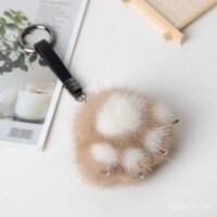 Mặt dây chuyền chân mèo lông chồn sáng tạo, trang trí bóng lông dễ thương, thỏ nhỏ nhồi bông, hoa vĩnh cửu, móc khóa xe hơi