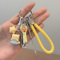 Mặt Dây chuyền Chìa Khóa Gấu bơ, móng tay trái tim thiếu nữ dễ thương có tai và thìa, móc chìa khóa cặp đôi màu vàng, khóa RWPH