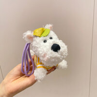 Mặt Dây chuyền chó sang trọng ngắn 5 inch hình động vật dễ thương PP bông đầy dây màu túi lưới ngẫu nhiên đóng gói quà tặng cá nhân