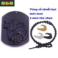 Mặt dây chuyền chó sói đá đen ( size lớn - XXL ) kèm vòng cổ hạt chuỗi đá đen + móc inox, vòng cổ dây chuyền