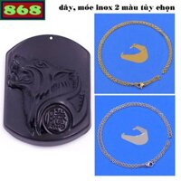 Mặt dây chuyền chó sói đá đen kèm vòng cổ dây chuyền inox + móc inox, Phật bản mệnh