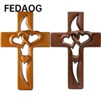 Mặt dây chuyền chữ thập FEDAOG Loveheart, Đồ thủ công trái tim Quà tặng tưởng niệm đám cưới Cây thánh giá bằng gỗ trái tim đan xen, Gỗ nguyên khối Phòng khách treo trang trí Mặt dây chuyền chữ thập Kitô giáo