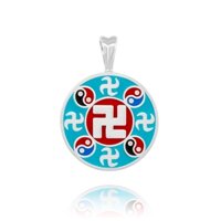 Mặt dây chuyền Chữ Vạn (Tráng men xanh mòng két - Bạc 20mm)