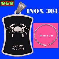 Mặt dây chuyền cung Cự Giải inox kèm vòng cổ dây chuyền inox rắn, cung hoàng đạo