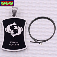 Mặt dây chuyền cung Song Ngư - Pisces inox kèm vòng cổ dây cao su đen + móc inox, Cung hoàng đạo