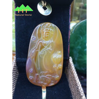 Mặt dây chuyền đeo cổ bức Phật Bà Quan Âm Ngọc mã não vàng 3,7x6,4cm
