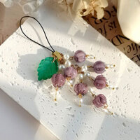 Mặt dây chuyền điện thoại di động Cao cấp Retro Ngọc trai Lily of the Valley Mặt dây chuyền điện thoại di động Mặt dây chuyền pha lê Mặt dây chuyền nhỏ Dây buộc tinh tế Phong cách nữ