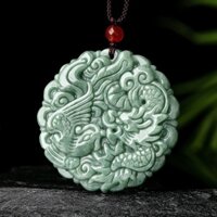 Mặt Dây Chuyền Hạt Đậu Ngọc Bích Tự Nhiên Hình Rồng Phượng Hoàng chengxiang Dễ Phối Đồ Thời Trang Cho Nam Và Nữ