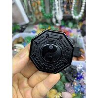 Mặt Dây Chuyền Hình Bát Quái Đá Thạch Anh Đen Có Tặng Kèm Dây Đeo