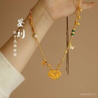Mặt dây chuyền hình cá Koi chạm khắc Ruyi Lock Lily of the Valley mới bán chạy, phụ kiện cổ điển bằng vàng, dây chuyền áo len cho phụ nữ