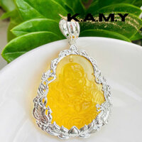 Mặt dây chuyền hình phật di lặc cười viền bạc đá thủy tinh vàng trong suốt may mắn - Trang sức KAMY