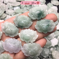 Mặt Dây Chuyền Hoa Sen Cẩm Thạch Thiên Nhiên Type A Màu Xanh Đậu Trắng - Ngọc Trai Trường Thịnh