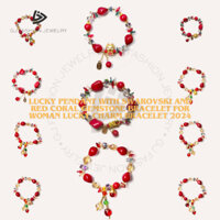 Mặt dây chuyền may mắn với vòng tay đá quý swarovski và san hô đỏ dành cho nữ Vòng tay quyến rũ may mắn 2024