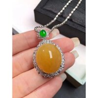 Mặt dây chuyền ngọc bích màu vàng băng Miến Điện Mặt dây chuyền mì trứng lớn cao cấp 925 Mặt dây chuyền ngọc bích dát bạc Nam Nữ Quà tặng phong cách Miến Điện Đá Vàng Ngọc Mặt dây chuyền mì trứng lớn cao cấp Mặt dây chuyền ngọc bích dát bạc 925 Mặt dây ch