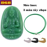 Mặt dây chuyền Phật A di đà đá xanh kèm vòng cổ dây dù xanh lá + móc inox - Phật bản mệnh, mặt dây chuyền
