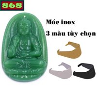 Mặt dây chuyền Phật A di đà đá xanh kèm móc inox, mặt Phật bản mệnh