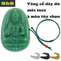 Mặt dây chuyền Phật A di đà đá xanh kèm vòng cổ dây dù xanh lá + móc inox - Phật bản mệnh, mặt dây chuyền