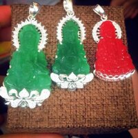 Mặt dây chuyền phật bà đá xanh đỏ nhân tạo bạc ta