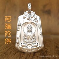 Mặt dây chuyền Phật Bạc Nguyên Khối Mặt dây chuyền Bạc Mạ Bạc Phật Amitabha Phật Cung Hoàng Đạo Huy Chương Bạc Nguyên Khối Dây chuyền Bạc Nguyên Khối cho Nam