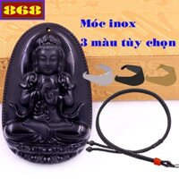 Mặt dây chuyền Phật Đại nhật như lai đá đen 2.2 x 3.6cm, 3.2 x 5cm kèm vòng cổ dây dù đen + móc inox, Phật bản mệnh