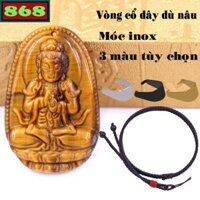 Mặt dây chuyền Phật Đại nhật như lai đá mắt hổ 2.2 x 3.6cm, 2.9 x 4.5cm kèm vòng cổ dây dù nâu + móc inox, Phật bản mệnh