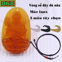 Mặt dây chuyền Phật Đại thế chí pha lê trà 2.2 x 3.6cm, 3.2 x 5cm kèm vòng cổ dây dù nâu + móc inox, Phật bản mệnh