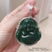 Mặt dây chuyền Phật Di Lạc bọc bạc đá xanh MN025