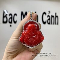 Mặt dây chuyền Phật Di Lạc bọc bạc đá đỏ MN044