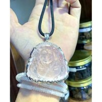 Mặt dây chuyền Phật Di Lặc đá thạch a trắng bọc bạc