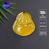 Mặt Dây Chuyền Phật Di Lặc Đá Mã Não Màu Vàng - Tặng kèm hộp gấm