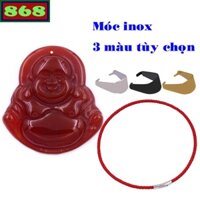 Mặt dây chuyền Phật Di lặc mã não đỏ size trung kèm vòng cổ dây da + móc inox, mặt dây chuyền Phật cười