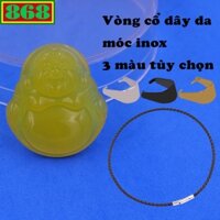 Mặt dây chuyền Phật Di lặc mã não vàng size trung kèm vòng cổ dây da + móc inox, mặt dây chuyền Phật cười