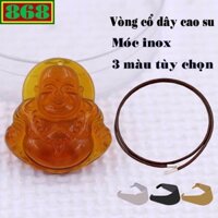 Mặt dây chuyền Phật Di lặc pha lê đỏ 3.3cm x 3.5cm kèm vòng cổ dây cao su + móc inox, mặt dây chuyền Phật cười