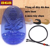 Mặt dây chuyền Phật Hư không tạng pha lê xanh dương 2.2 x 3.6cm, 3.2 x 5cm kèm dây dù đen + móc inox