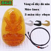 Mặt dây chuyền Phật Hư không tạng pha lê trà 2.2 x 3.6cm, 3.2 x 5cm kèm vòng cổ dây dù nâu + móc inox, Phật bản mệnh