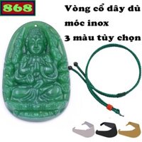 Mặt dây chuyền Phật Thiên thủ thiên nhãn đá xanh kèm vòng cổ dây dù xanh lá + móc inox, mặt Phật bản mệnh, Quan âm
