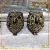 Mặt Dây Chuyền Phong Thủy Khắc Cú Mèo Đá Núi Lửa Obsidian Vân Màu Vàng Đen Tự Nhiên - Tâm Phong Thủy