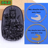 Mặt dây chuyền Quan âm bồ tát đá đen kèm dây chuyền inox + móc inox